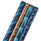 5jxw1739 Hallmark Reversible Christmas Wrapping Paper Bundle Elegant Blues 009200466371