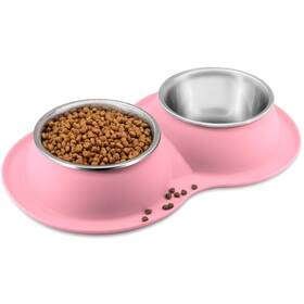 Aiande 797639771271 Dog Bowls With Mat Bowl Set Large For Medium Dogs Pink Stainless Steel D