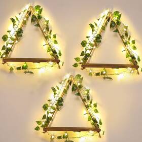 Hanging-16 Amyhill 3 Set Artificial Ivy Led Floating Plant Shelves Wood Hanging Dorm Wal
