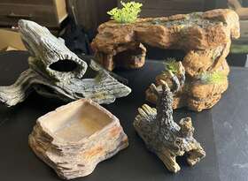 Anyangmenglian 313036285281 Reptile Rock Hideout Bundle 3 Hide Always And Water Bowl