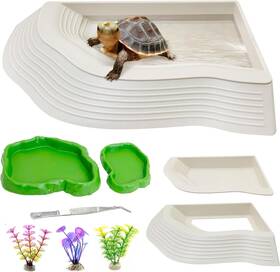 Ka084-w Apatal Reptile Bathing Pool 2-in-1 Tortoise Water Dish With Ramp Turtle White