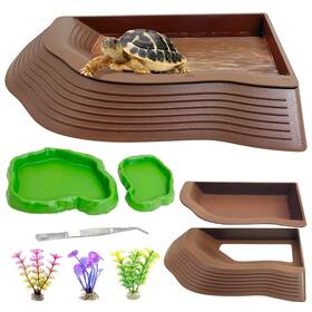 Ka084-y Apatal Reptile Bathing Pool 2-in-1 Tortoise Water Dish With Ramp Turtle Brown