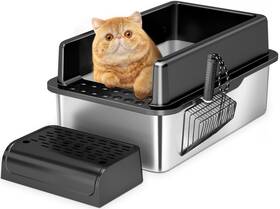 Apidgrowth 717352634288 Enclosed Stainless Steel Cat Litter Box With Lid Metal For Big Ca