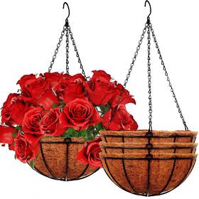 Lin-0001 Artfamy 4 Pack 10 Inch Metal Hanging Planters Basket With Coco Coir Liner Outdoor-han