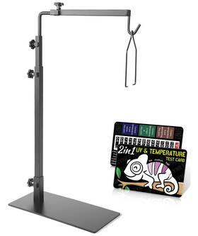 Auaaq 717664280326 Reptile Metal Lamp Stand 2in1 Uv Test Card Adjustable 15-37 Inch Light Sta