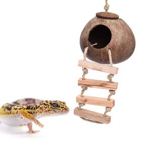 Besimple 735279455151 Gecko Coconut Husk Hut Bird Nesting House Hideouts With Ladder Coco Tex