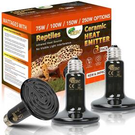 Boeespat 884399240076 High Efficiency 150w Ceramic Heat Bulbs Pack Of 3 Black Emitter