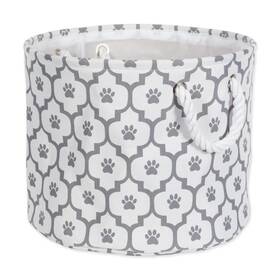 Bone Dry 738215386632 Pet Storage Collection Lattice Paw Print Small Round White/gray