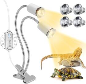 Branded01 313113255213 Reptile Heat Lamp Dual Head Light With Cycle Timer Dimmable Uva/uvb Ba