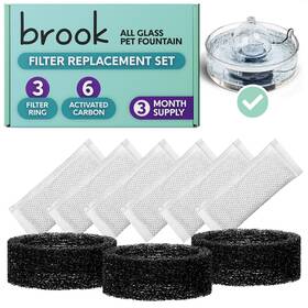 Brook 703670385803 Glass Pet Fountain Filter Set 3 Rings And 6 Activated Carbon Pouches