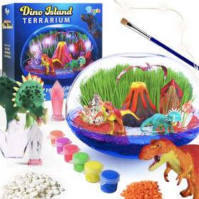 Bryte 852837007536 Light Up Dinosaur Terrarium Kit For Kids - Dino Habitat With Real Plants Fig