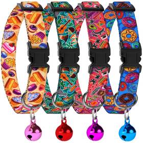 Budkas 720140898328 4pcs Breakaway Cat Collars With Bell Cute Kitty Adjustable Safe Kitten Colla