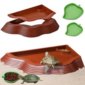 Bzcwhwy Cw-dwwgp-03s Tortoise Water Bowl With Ramp 3pcs Leaf Reptile Food Turtle Pool Dish Small
