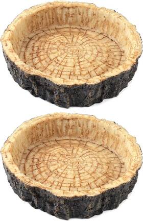 Calpalmy 640117914885 2 Pack Reptile Water And Food Bowls Small Natural Tree Trunk