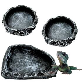 2x-mne1-nbpn Catdabir Reptile Water Dish Food Bowl 3 Pack Small Black - Bowls