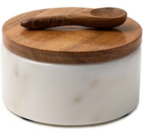 Cam-09-msc-wht Cork & Mill And White Marble Salt Cellar With Acacia Wood Lid Spoon... Fast Ship
