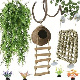 S-bd-2 Cosoc Leopard Gecko Tank Accessories. Reptile Hammock Vines Plants With Coconut She
