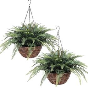 Cotlux 792105250373 Artificial Boston Ferns Hanging Plants 2 Pack Fake For Outdoor