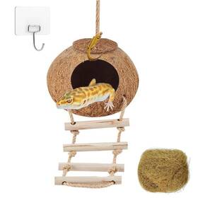Delllala 753917164623 Crested Gecko Coconut Hide With Ladder Shell Natural Reptile Coco Hut Cave Ha
