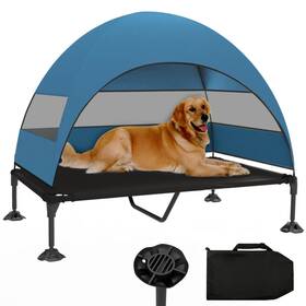 Derkriy 676351529332 Elevated Dog Bed With Canopy Raised Outdoor Cot Stable Anti-slip Fe