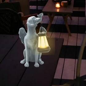 Dnoifne 782570188875 Angel Dog Memorial Statue With Solar Lamp Pet Stone For Dogs