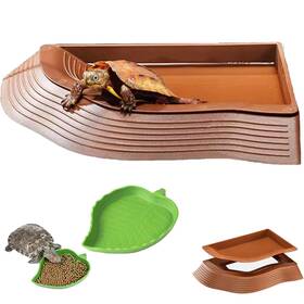 Xsp0001 Duoyuzhiyu 3pcs Tortoise Water Bowls With Ramp Leaf Food Dish Reptile B