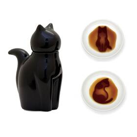 Edoya 573500971096 Cat Soy Sauce Dispenser L Size And 2 Small Cats Dishes Black