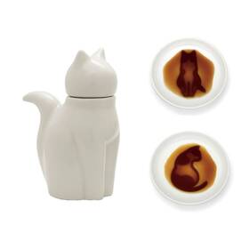 Edoya 573500971102 Cat Soy Sauce Dispenser L Size And 2 Small Cats Dishes White