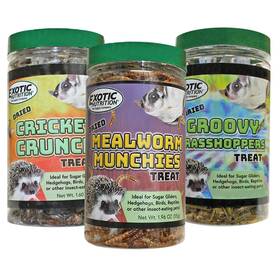 Exotic Nutrition 858196007996 Dried Insects 3-pack Crickets Grasshoppers Mealworms For Pets And Wildlife