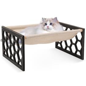 Feufoam 725670862818 Cat Beds For Indoor Cats Wooden Hammock Bed Retro Black Elevated Dog