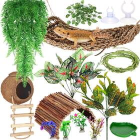 Qua-foilswirl-2574 Foilswirl 18 Pcs Bearded Dragon Tank Accessories Reptile Bridge Hammock Plants Jung