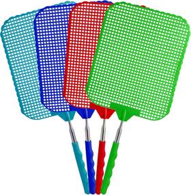 G20575 Freedom Farms Set Of 4 Telescopic Jumbo Fly Swatters - Extends From 14 Inch To 30 Multicolor