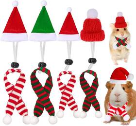 Mo-cangshusantahatscarf-8p Fueawim 8 Pack Christmas Small Animal Costume Guinea Pig Santa Hat Red