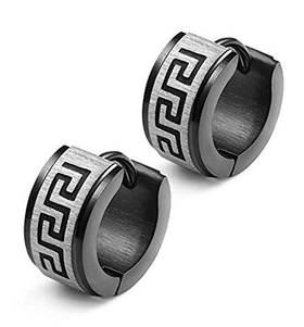 Fuzhibang 030483961059 Stainless Steel Hoop Earrings For Men Women Unique Greek Key Gold