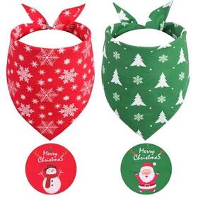 Gofshy 784196420117 Christmas Dog Bandanas Large 2pcs For Triangle Reversible Holiday Bandana