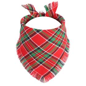 Gofshy 784196420148 Christmas Dog Bandanas 1pcs-large Red Plaid Scarf With Tassels Edges Reversib