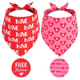 Gofshy 784196420261 Valentines Dog Bandanas Large 2pcs Triangle Reversible Sweetheart Scarf For
