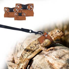 1053917 Gosknor 3 Pcs Bearded Dragon Harnesses Adjustable Soft Leather Lizard Harness With R