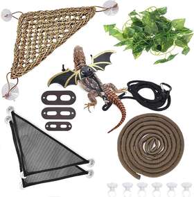 Hamiledyi 705353060885 Bearded Dragon Tank Accessories Lizard Hammock Climbing Jungle Vines