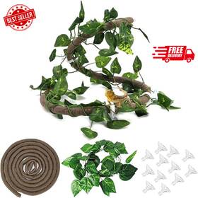 Hamiledyi 726084277137 Reptile Jungle Vines Bend A Branch 4pcs Fake Leaves Hanging Terrarium Plant Deco