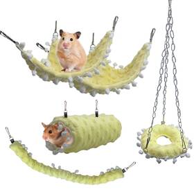 Cq043-h Hamiledyi 5pcs Small Pet Hammock Set - Cage Accessories For Sugar Glider Hamster Rat