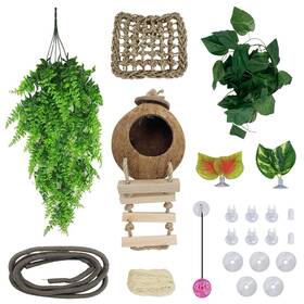 Xx048-t2 Hamiledyi Crested Gecko Tank Accessories Reptile Vines Plants With Coconut Shell Ladder