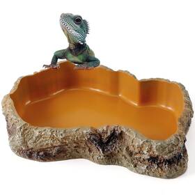 Helime 605832318066 Reptile Food Water Rock Bowls - Lizard Resin Worm Feeding Dish Amphibia