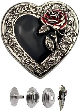Ds-vsx5 Hides & Knives And Snap In Decorative Black Heart With Red Rose Bud 5 Sets Inclu