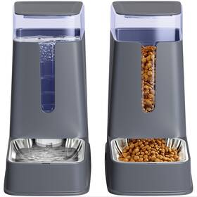 Hipidog 750961505235 Cat Food Dispenser And Water Set With Stainless Steel Bowls Gra