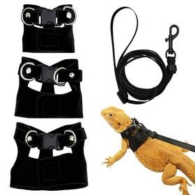 Hongliang 740660994904 3pcs Bearded Dragon Harness And Leash Set Adjustable Leather Vest Retract