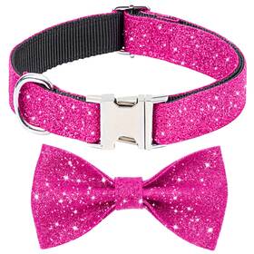 Jumpress Jc001ro-m Girl Dog Collar With Bow Bling Female Bowtie For Small Medium Dog