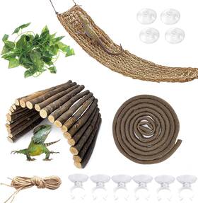 Wx0086 Kathson Bearded Dragon Hammock Reptile Hideout Wooden Bridge Jungle Climber Vine