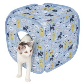 22128770 Kitty City Cat Print Play Furniture Cube Blue