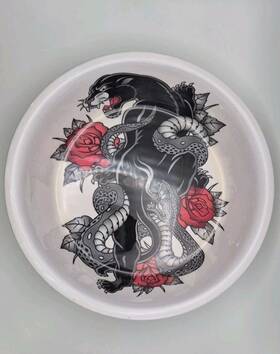 93260 Komodo Tattoo Art Food Bowl - Beautiful Panther And Serpent Design New 6 Cups 8 Inch 93260 Komodo Tattoo Art Food Bowl - Beautiful Panther And Serpent Design New 6 Cups 8 Inch